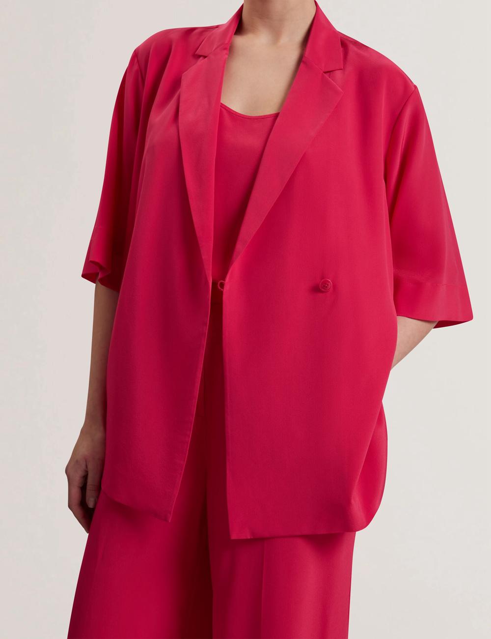 Women Ted Baker CARLOE - Silk Short Sleeve Blazers Fuchsia | Egypt  ZFBOL-7243