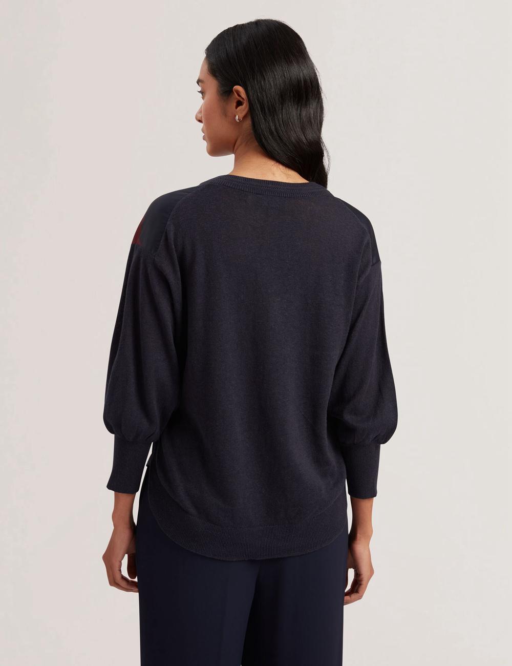 Women Ted Baker CASEYJ - Printed Woven Front V-Neck Jumpers Navy | Egypt  FURYL-9652