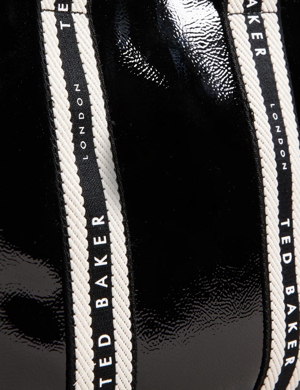 Women Ted Baker CELIANE - Branded Webbing Patent Small Tote Bags Black | Egypt  XJHKT-6109