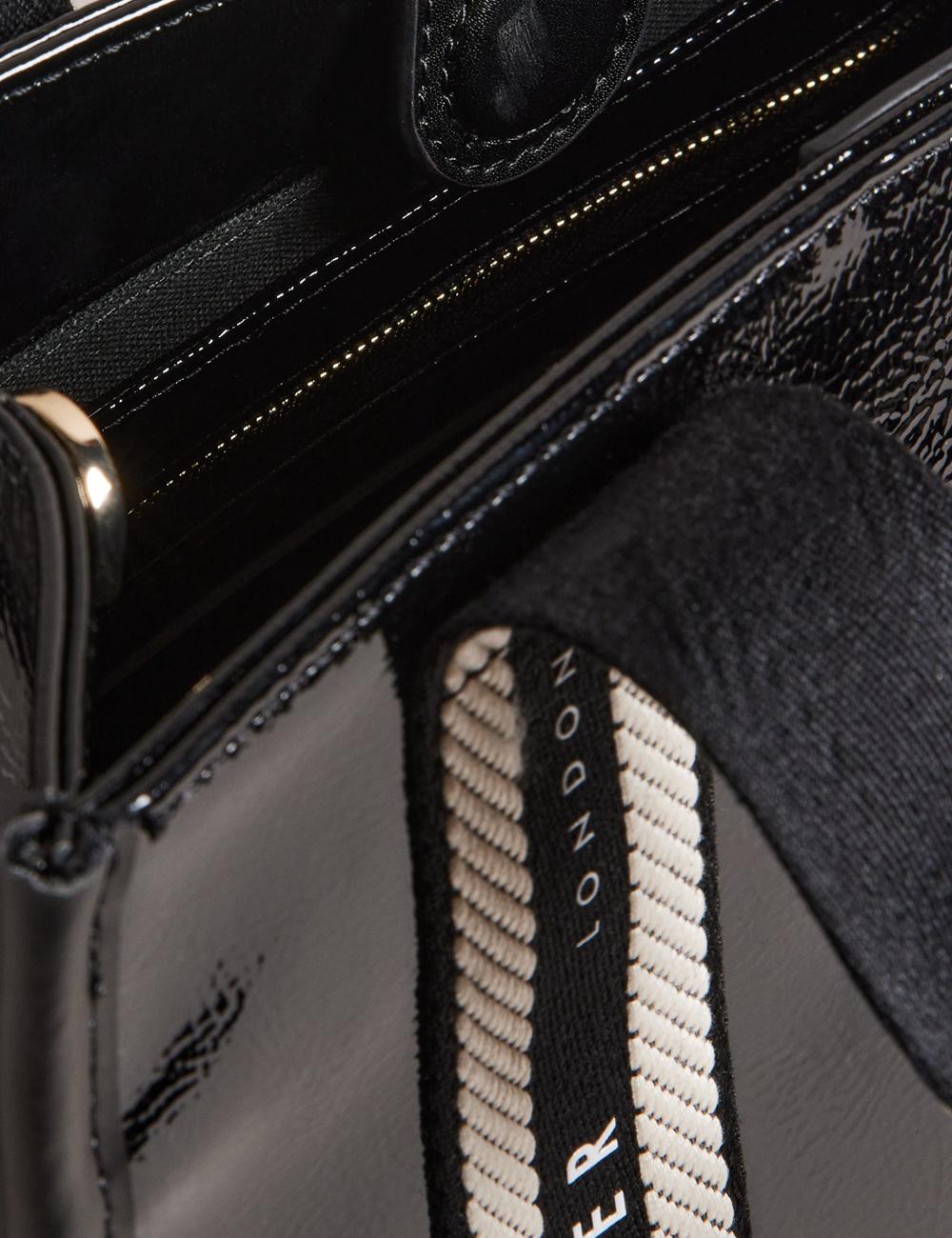 Women Ted Baker CELIANE - Branded Webbing Patent Small Tote Bags Black | Egypt  XJHKT-6109