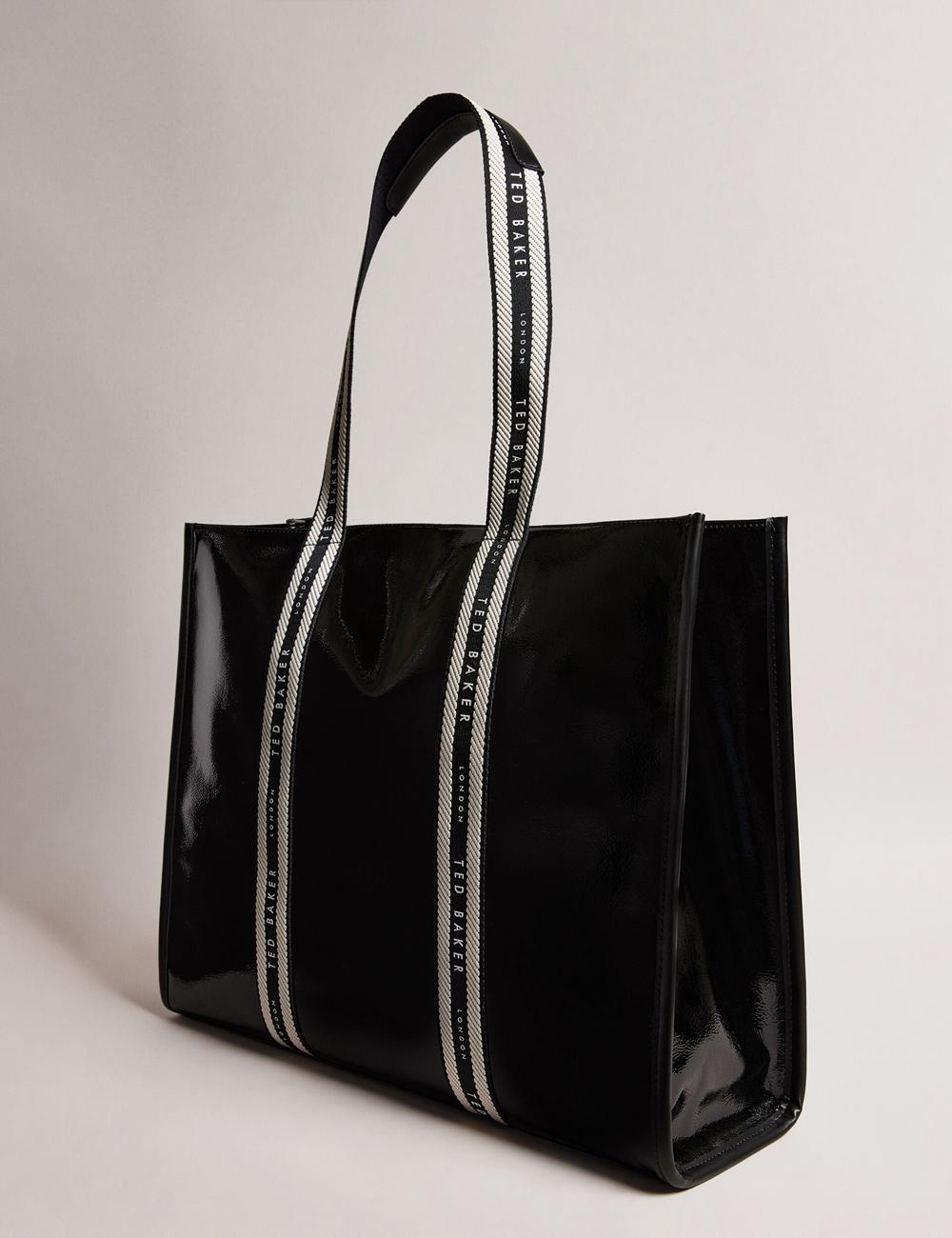 Women Ted Baker CELINIE - Branded Webbing Faux Leather Tote Bags Black | Egypt  TKVAW-4503