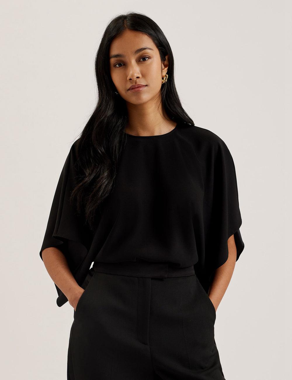 Women Ted Baker CHERIKA - Batwing Short Sleeve Satin Blouses Black | Egypt  QBRHM-5279