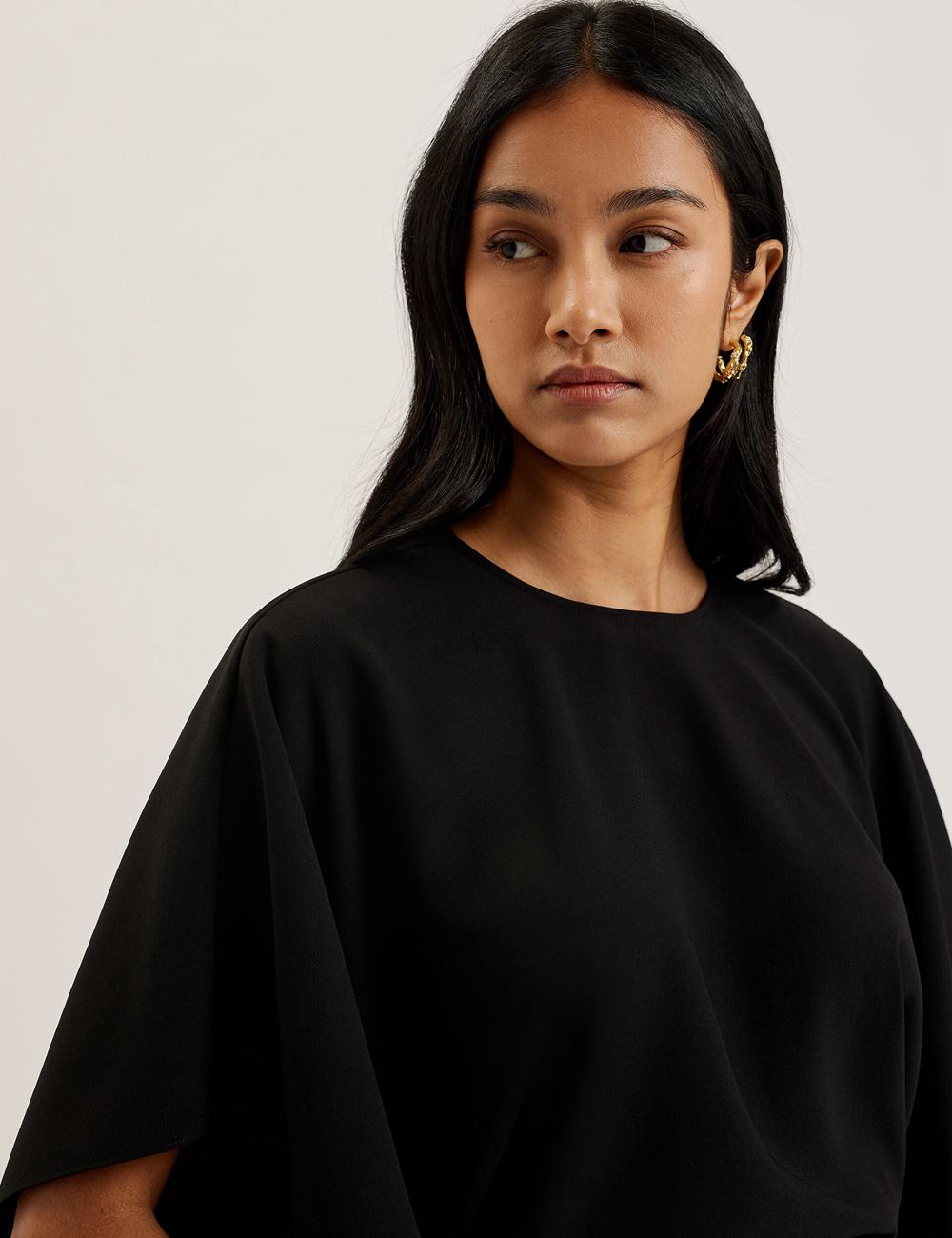 Women Ted Baker CHERIKA - Batwing Short Sleeve Satin Blouses Black | Egypt  QBRHM-5279