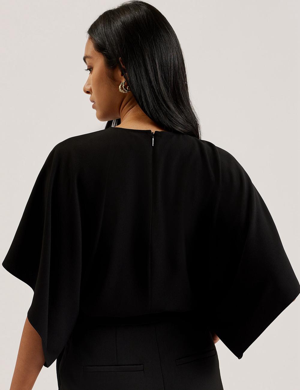 Women Ted Baker CHERIKA - Batwing Short Sleeve Satin Blouses Black | Egypt  QBRHM-5279