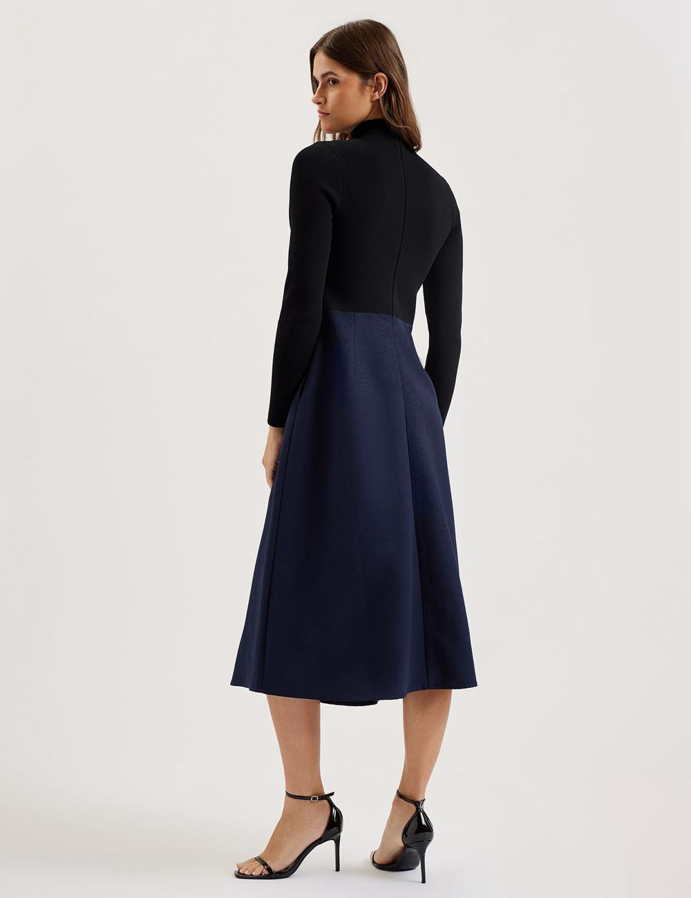 Women Ted Baker CHIRA - Knit Bodice With Wrap Skirt Midi Dresses Black | Egypt  FCSEV-3042