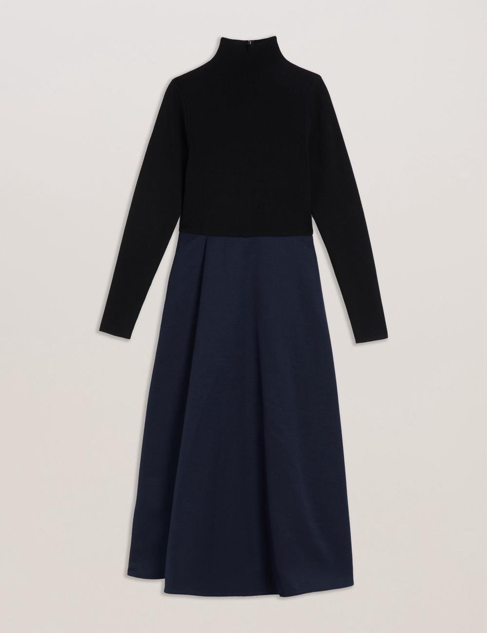 Women Ted Baker CHIRA - Knit Bodice With Wrap Skirt Midi Dresses Black | Egypt  FCSEV-3042