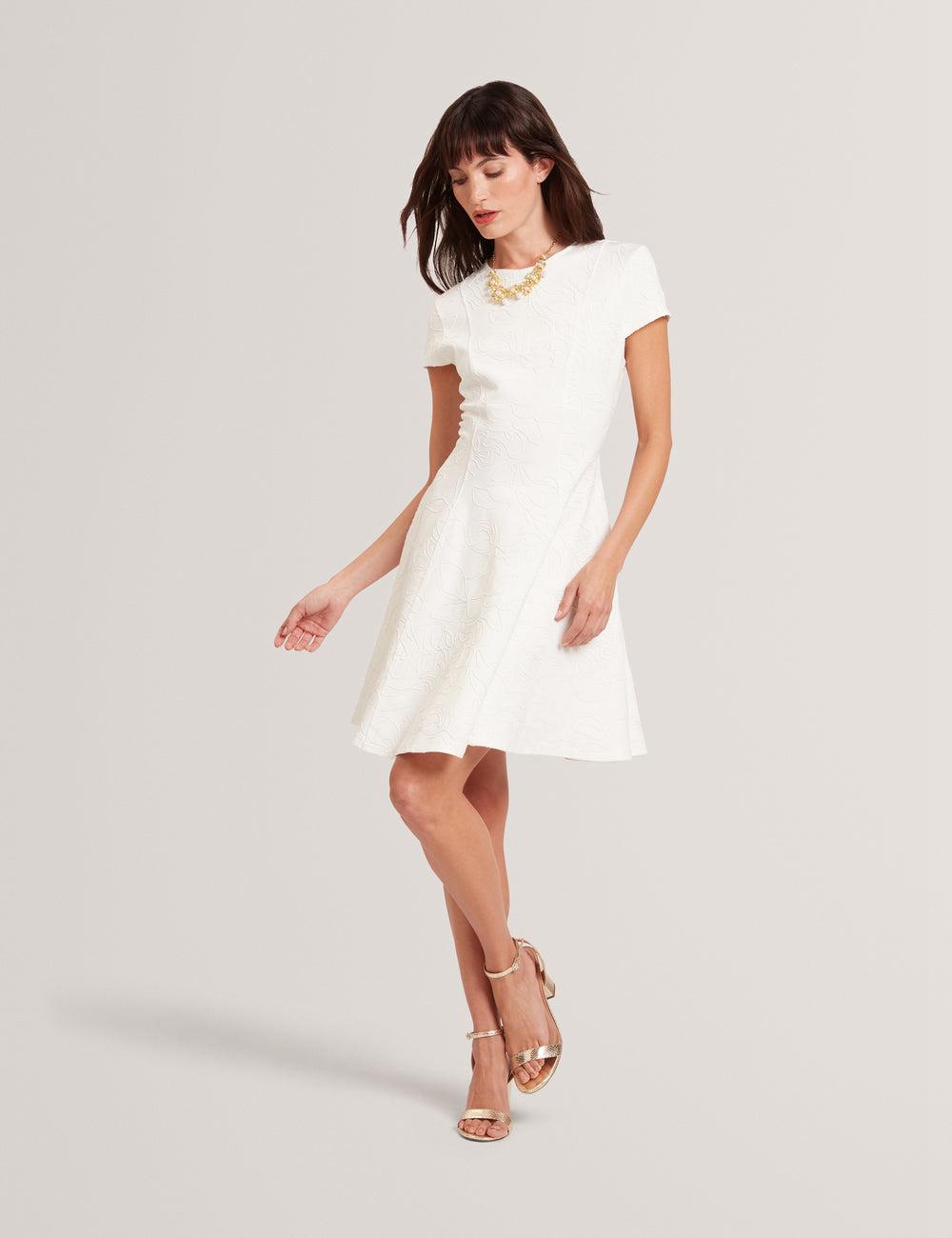 Women Ted Baker CLODAA - Embroidered Short Sleeve Skater Mini Dresses Ivory | Egypt  AONFS-3867