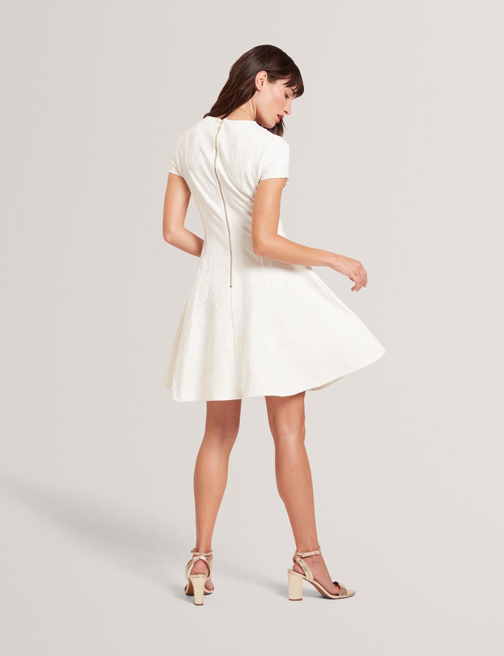 Women Ted Baker CLODAA - Embroidered Short Sleeve Skater Mini Dresses Ivory | Egypt  AONFS-3867