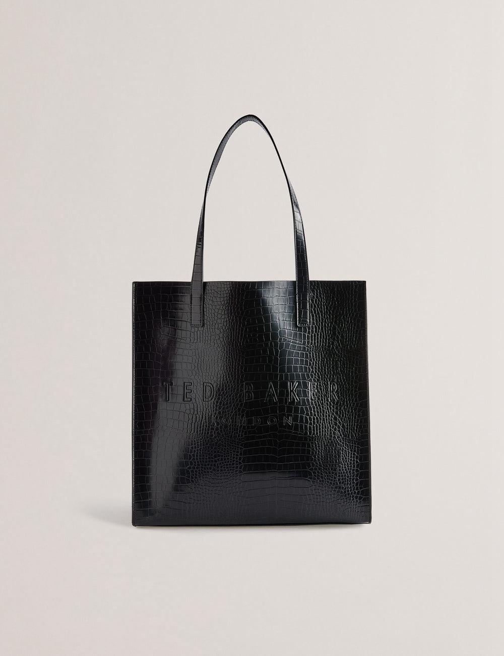 Women Ted Baker CROCCON - Large Croc Texture Icon Tote Bags Black | Egypt  QAZSE-2579
