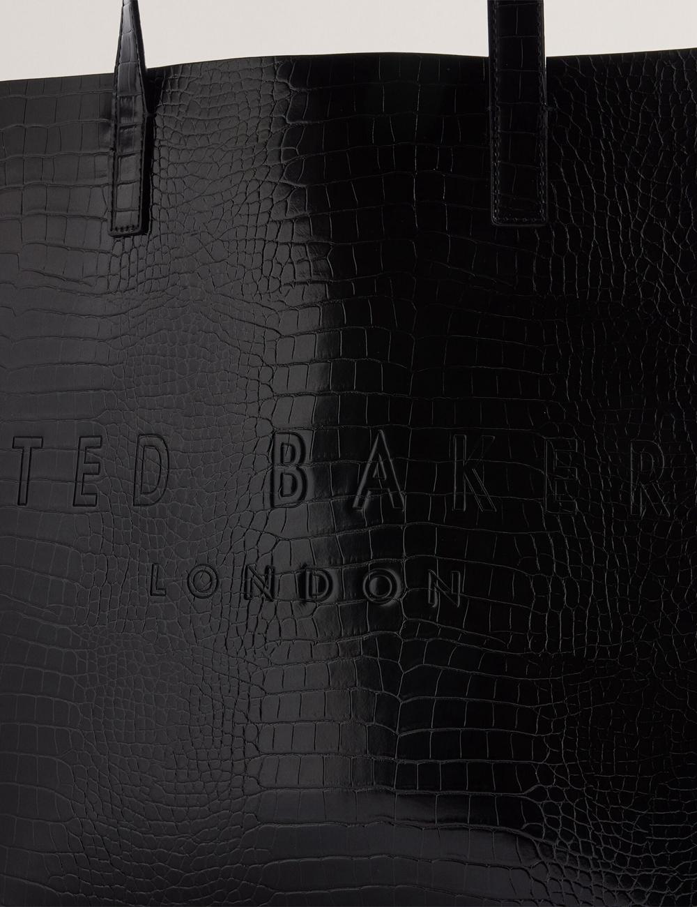 Women Ted Baker CROCCON - Large Croc Texture Icon Tote Bags Black | Egypt  QAZSE-2579