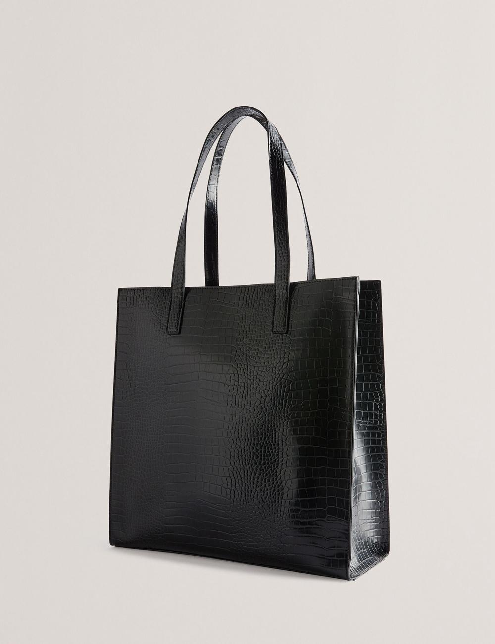 Women Ted Baker CROCCON - Large Croc Texture Icon Tote Bags Black | Egypt  QAZSE-2579