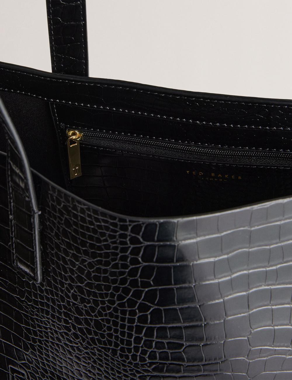 Women Ted Baker CROCCON - Large Croc Texture Icon Tote Bags Black | Egypt  QAZSE-2579