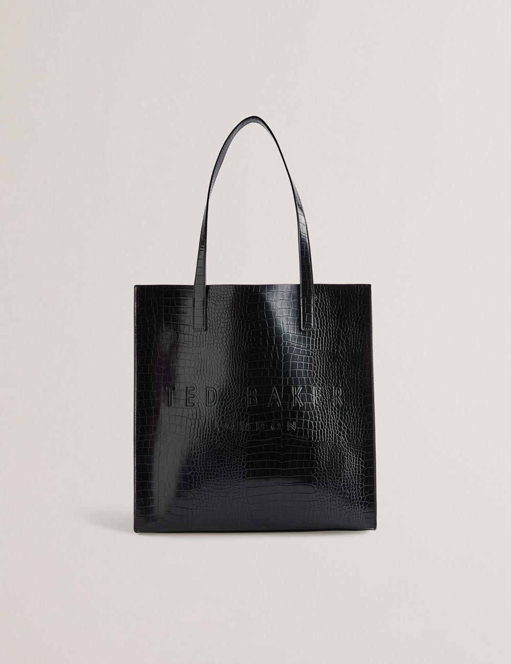 Women Ted Baker CROCCON - Large Croc Texture Icon Tote Bags Black | Egypt  QAZSE-2579