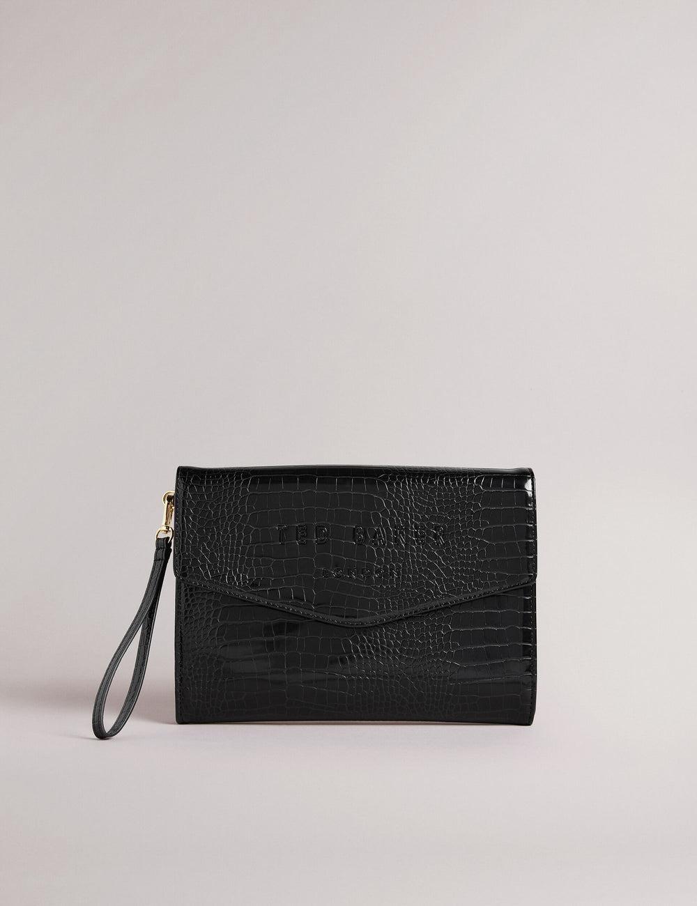 Women Ted Baker CROCEY - Croc Effect PU Envelope Clutch Clutch Bags Black | Egypt  RIBKX-2596