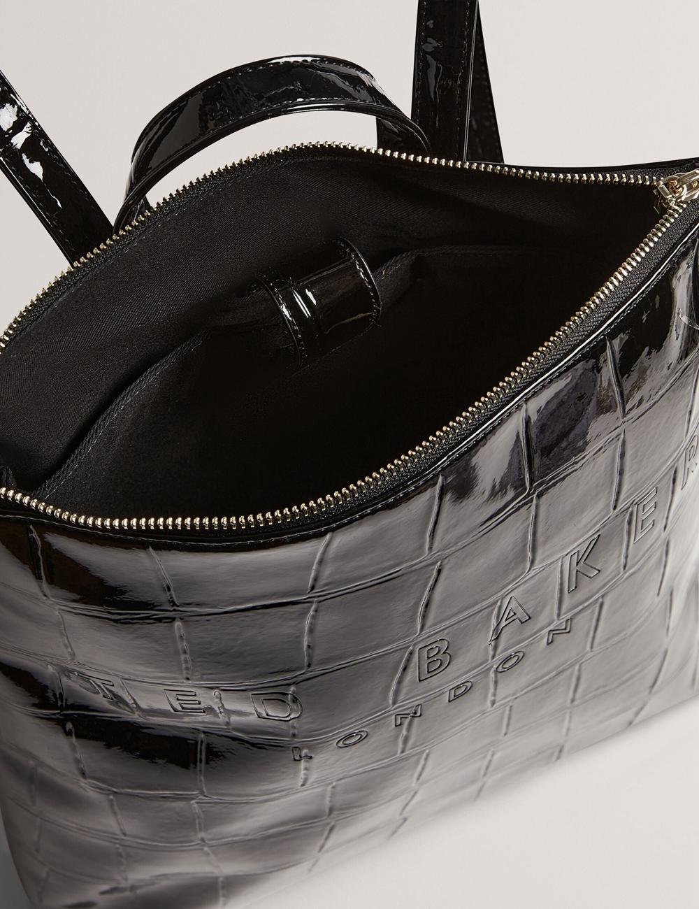 Women Ted Baker CROCLEE - Croc Effect Faux Leather Backpack Backpacks Black | Egypt  XNTLR-6197