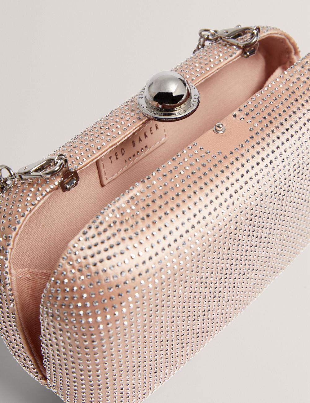 Women Ted Baker CRYZELA - Crystal Embellished Satin Hard Clutch Bag Pink | Egypt  JQWIL-1728