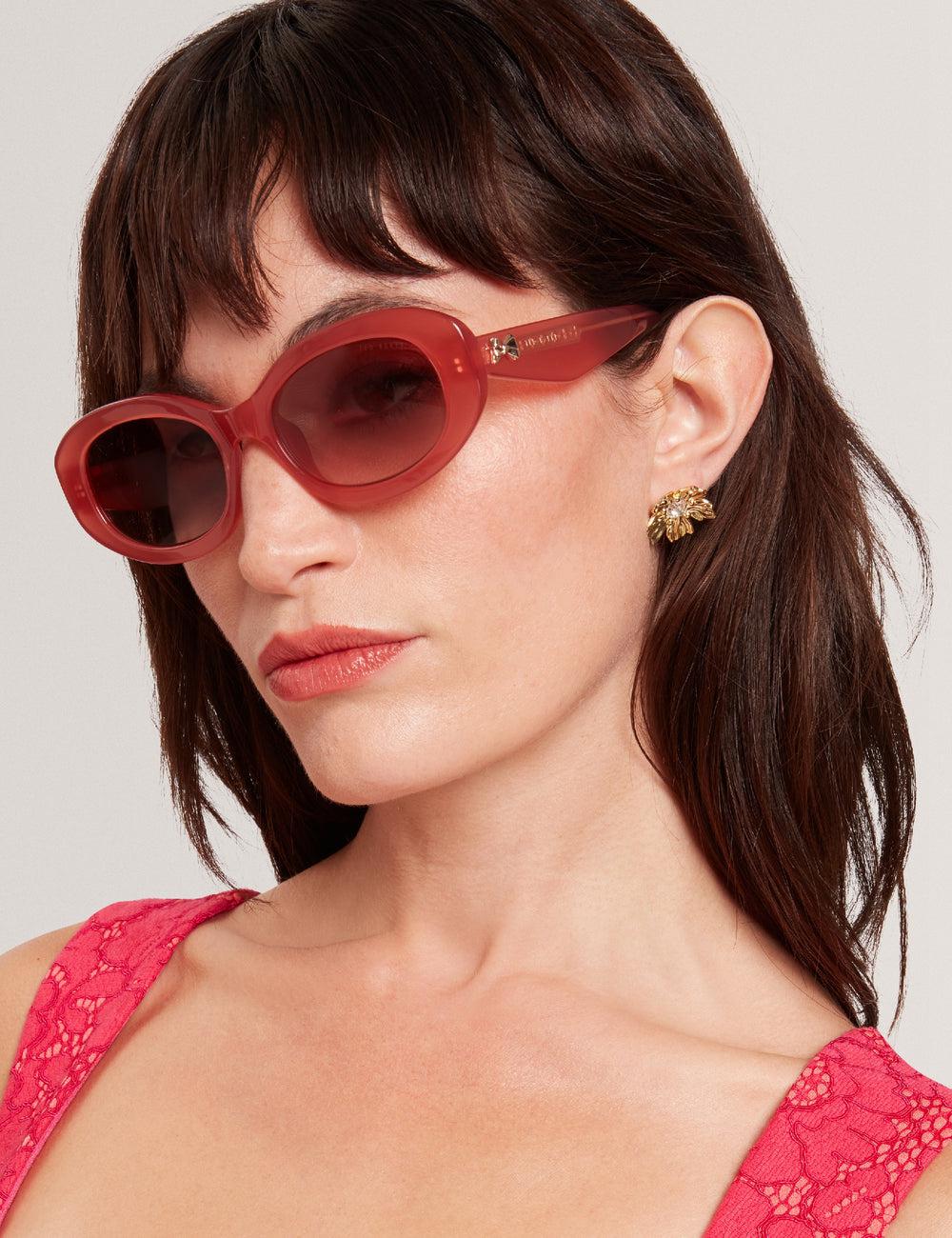 Women Ted Baker DAISIE - Chunky Oval Bow Detail Sunglasses Rose Pink | Egypt  FYKBM-3147