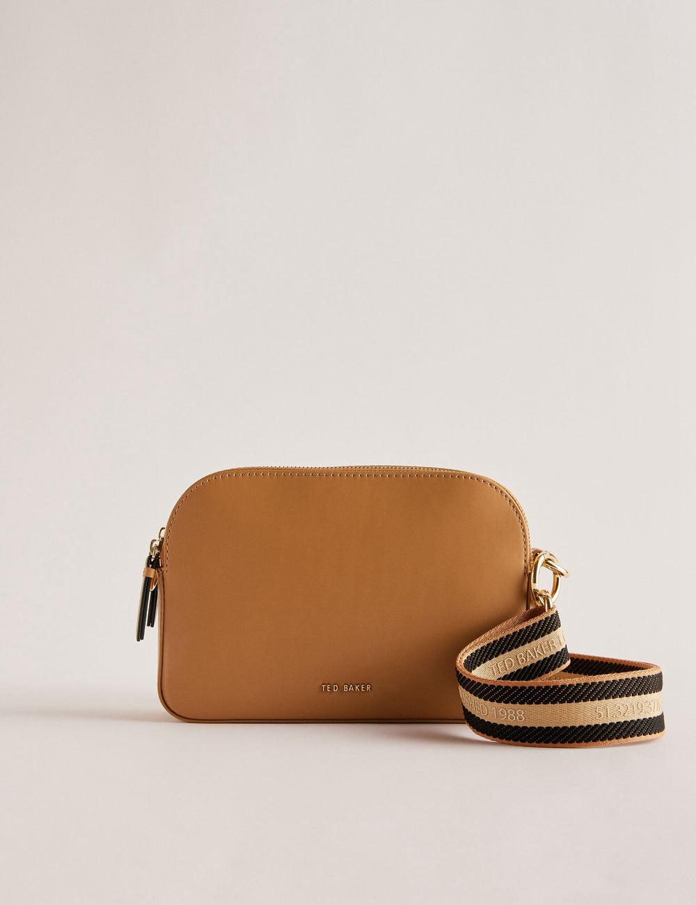 Women Ted Baker DARCELO - Leather Double Zip Crossbody Camera Camera Bag Taupe | Egypt  UFMIJ-3104