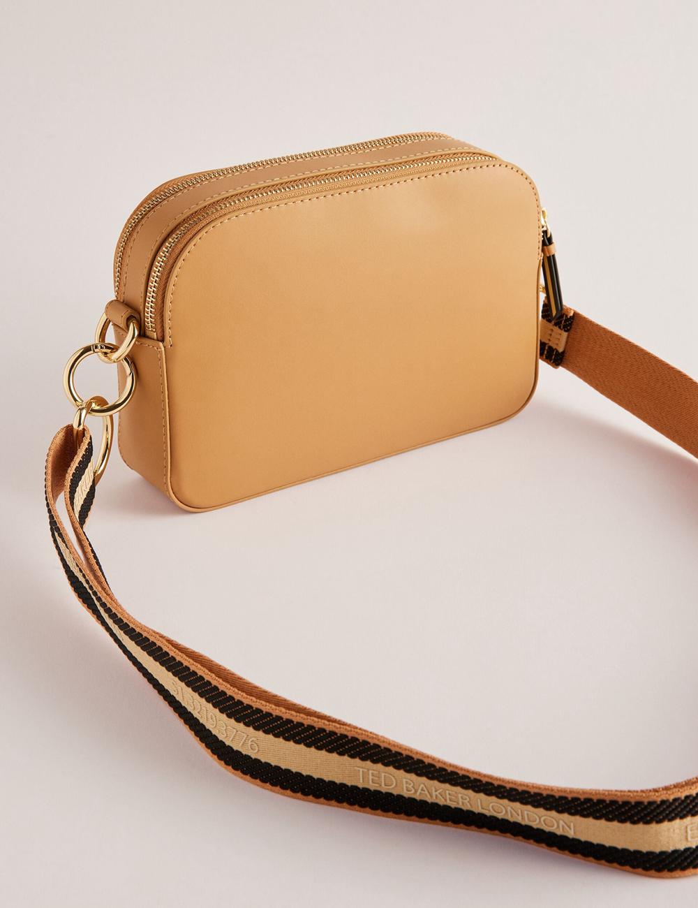 Women Ted Baker DARCELO - Leather Double Zip Crossbody Camera Camera Bag Taupe | Egypt  UFMIJ-3104