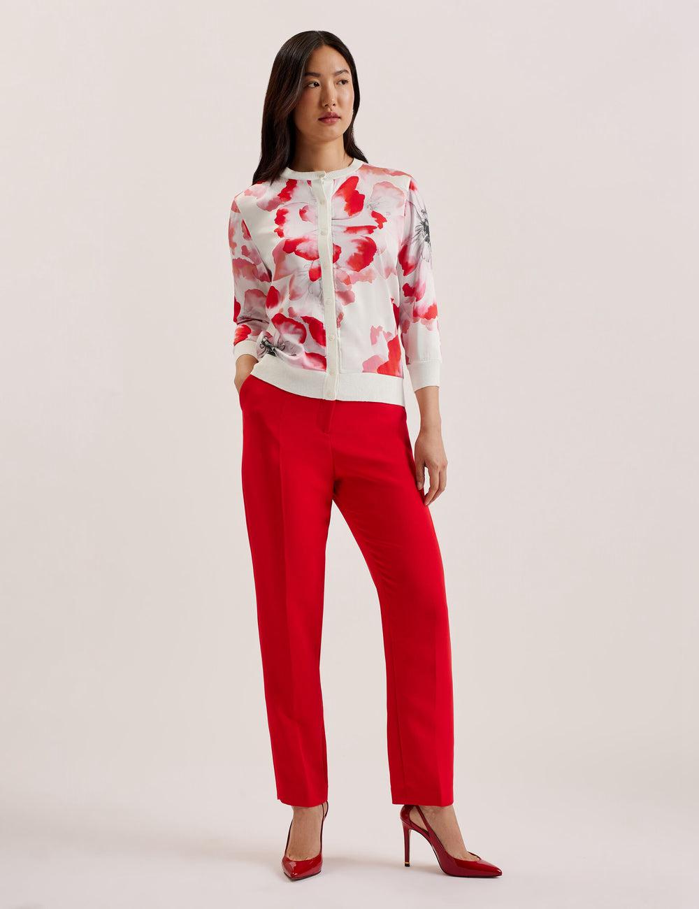 Women Ted Baker DARCIYY - Printed Front 3/4 Sleeve Cardigans Ivory | Egypt  MVUXQ-6974