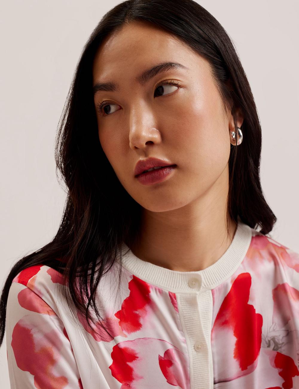 Women Ted Baker DARCIYY - Printed Front 3/4 Sleeve Cardigans Ivory | Egypt  MVUXQ-6974