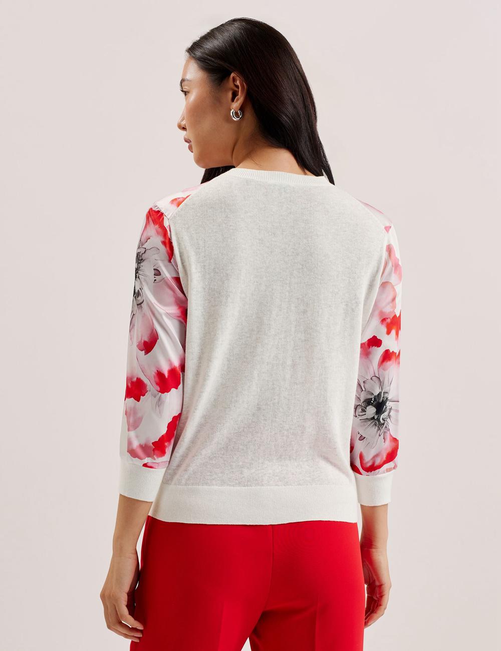 Women Ted Baker DARCIYY - Printed Front 3/4 Sleeve Cardigans Ivory | Egypt  MVUXQ-6974