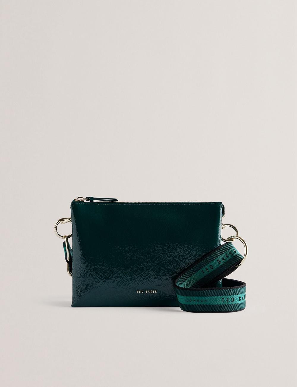 Women Ted Baker DAWCEY - Crinkled Patent Leather Crossbody Bags Mid-Green | Egypt  HMEUT-1683