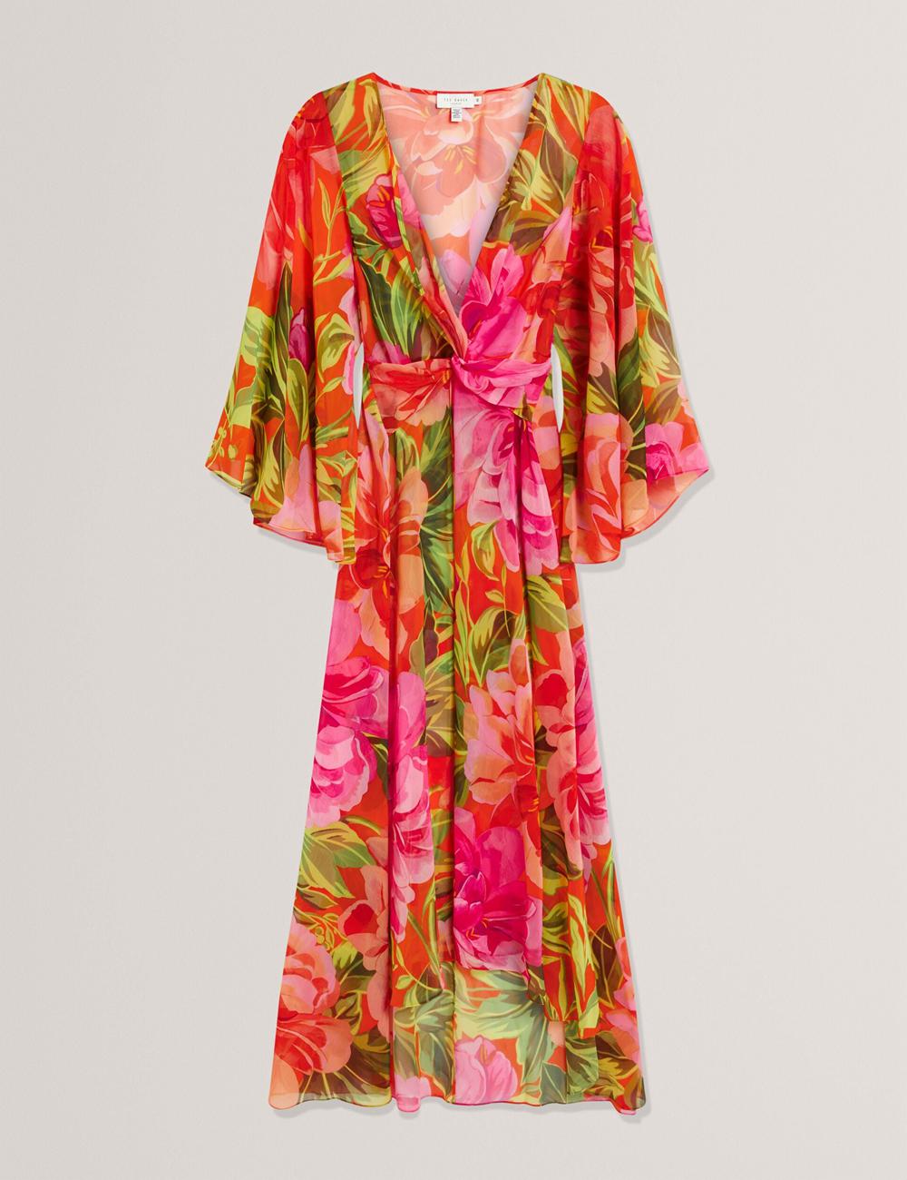 Women Ted Baker DDARCIS - Floral Twisted Waist Maxi Beach Cover Ups Coral | Egypt  YKBGM-8654