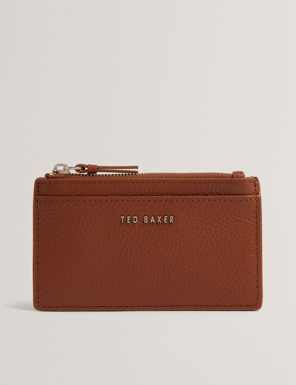 Women Ted Baker DELFIE - Textured Leather Zipped Card Holder Cardholders Brown | Egypt  VSUNQ-3691
