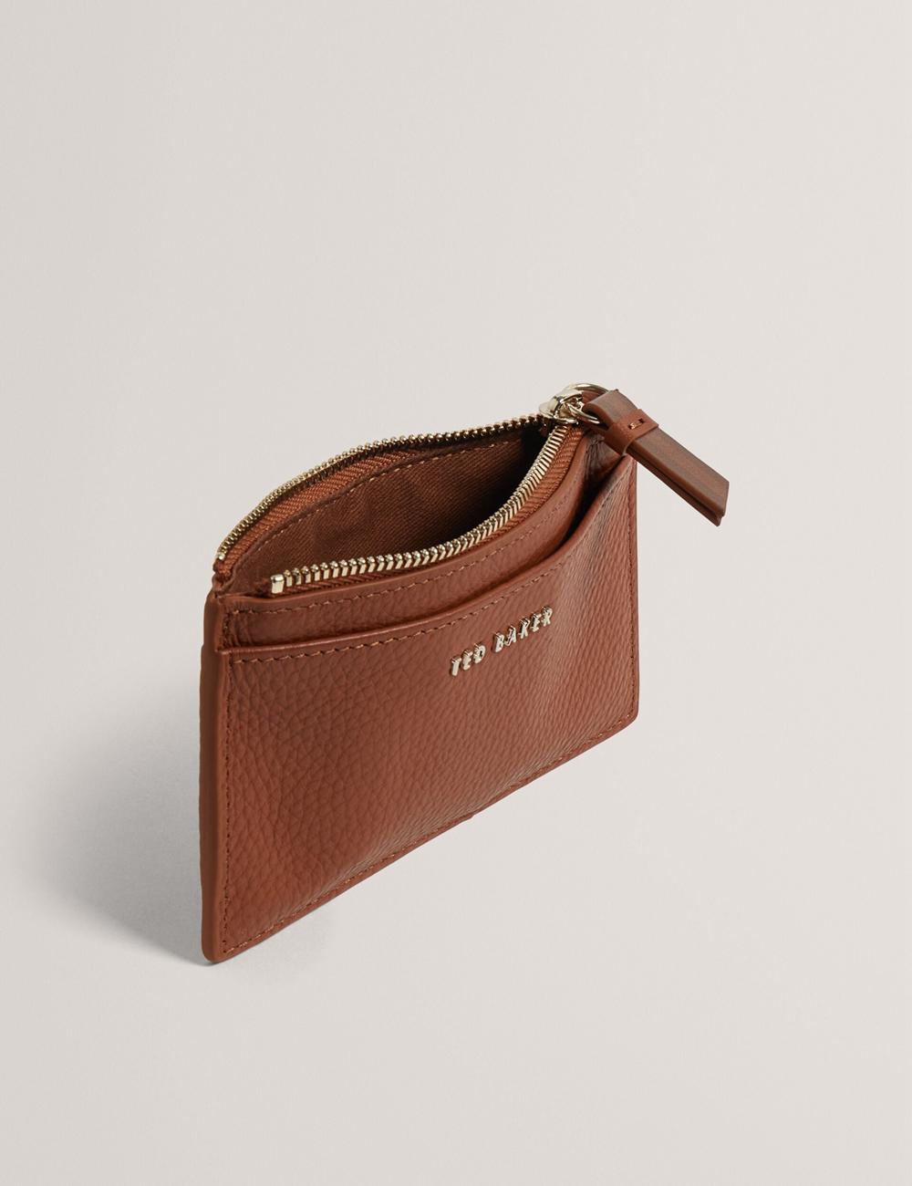 Women Ted Baker DELFIE - Textured Leather Zipped Card Holder Cardholders Brown | Egypt  VSUNQ-3691