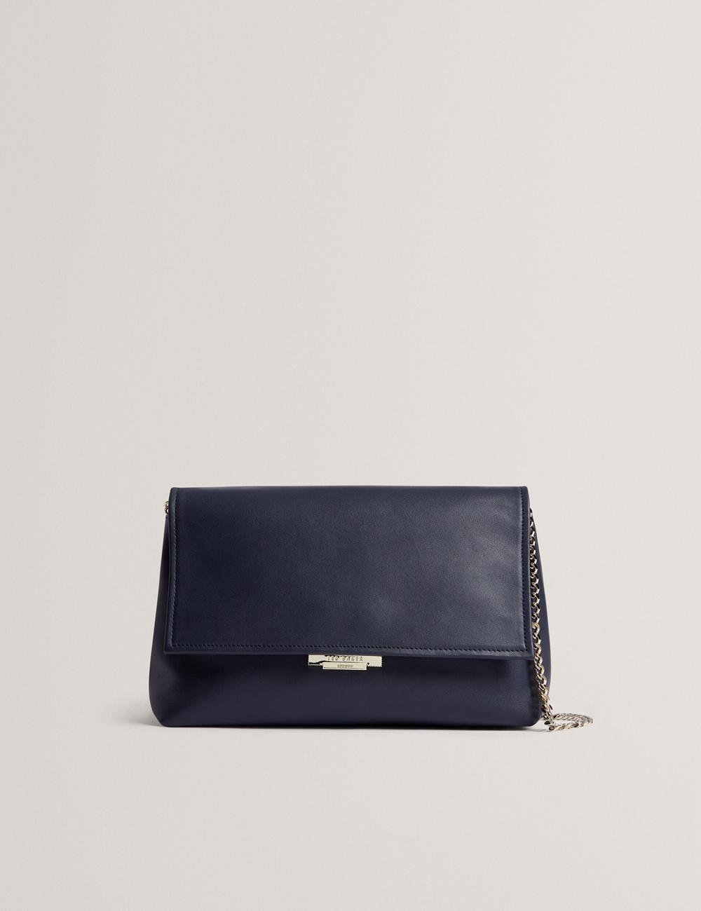 Women Ted Baker DEMAE - Leather Fold Over Chain Shoulder Bags Navy | Egypt  WRVHP-8716