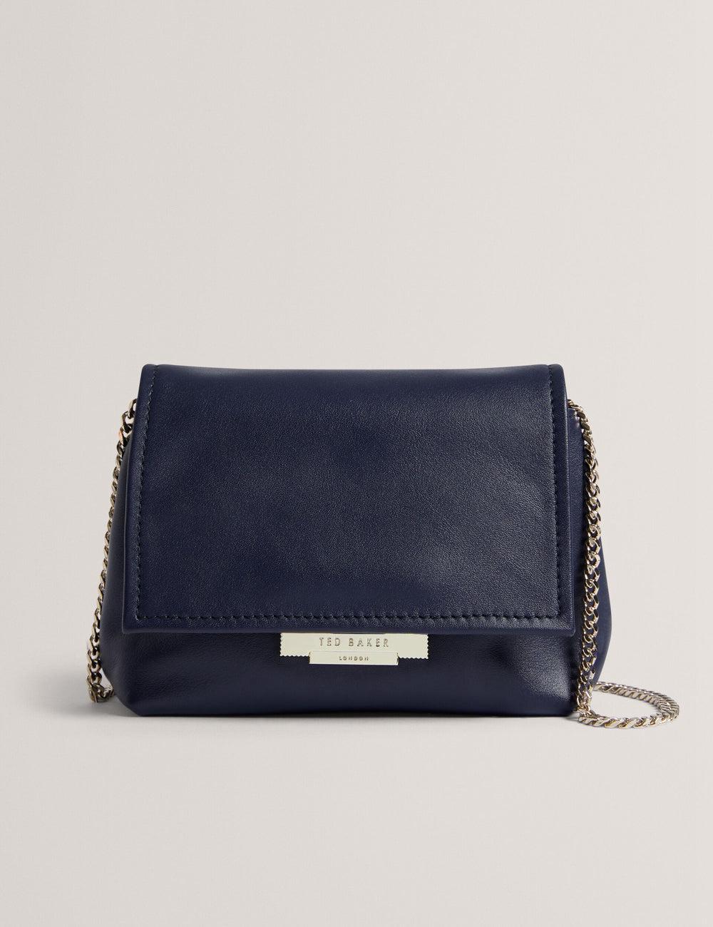 Women Ted Baker DEMNI - Mini Leather Fold Over Chain Crossbody Bags Navy | Egypt  ZNUMQ-2785