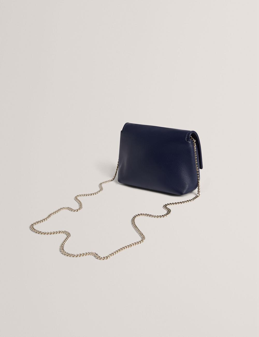 Women Ted Baker DEMNI - Mini Leather Fold Over Chain Crossbody Bags Navy | Egypt  ZNUMQ-2785