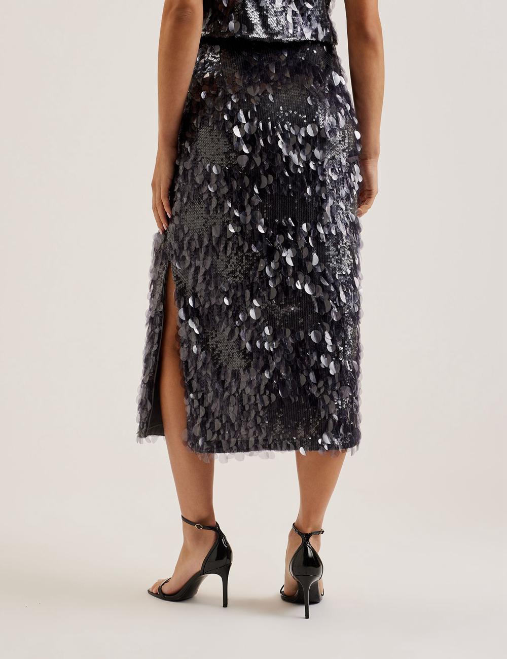 Women Ted Baker DORIDA - Mixed Sequin With Slit Midi Skirts Dk-Grey | Egypt  BWGTR-1023