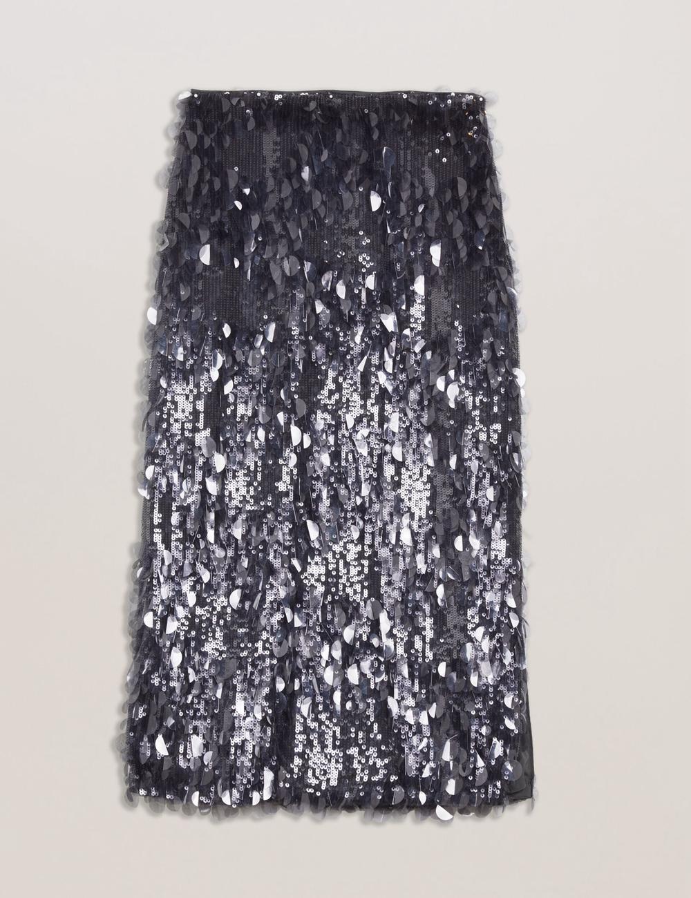 Women Ted Baker DORIDA - Mixed Sequin With Slit Midi Skirts Dk-Grey | Egypt  BWGTR-1023