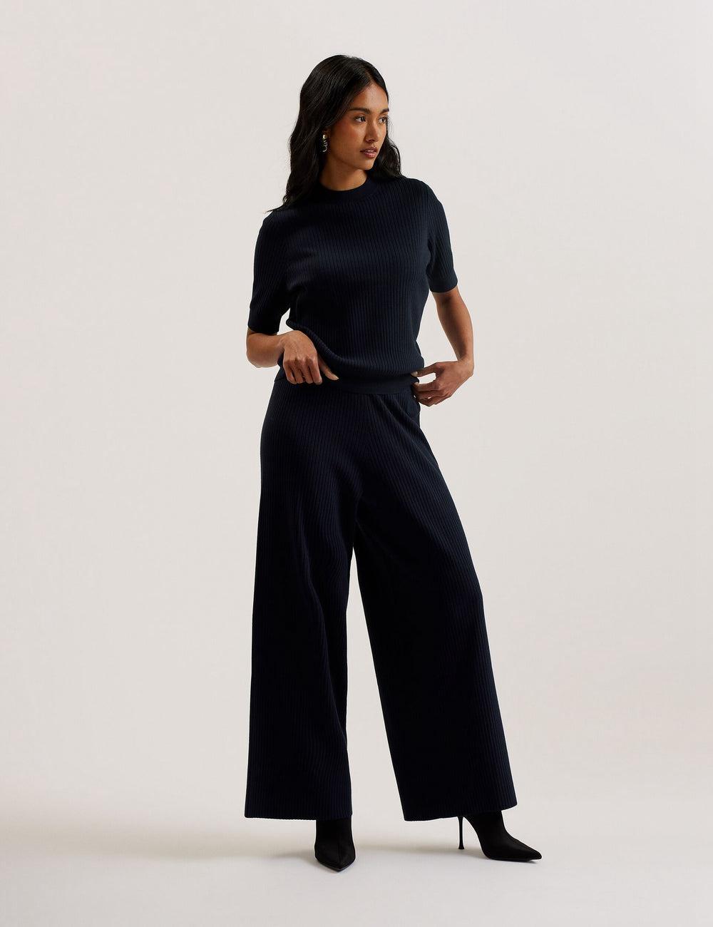 Women Ted Baker ELLIHAA - Ribbed Knit Half Sleeve Tops Navy | Egypt  LMGYW-9781
