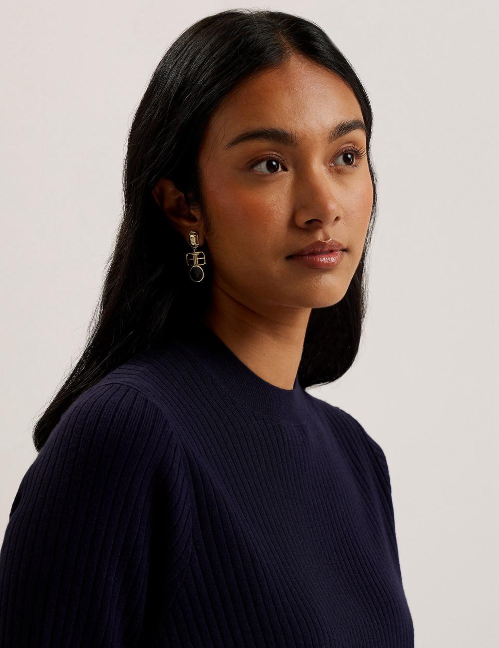 Women Ted Baker ELLIHAA - Ribbed Knit Half Sleeve Tops Navy | Egypt  LMGYW-9781
