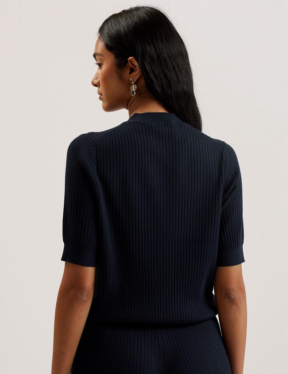 Women Ted Baker ELLIHAA - Ribbed Knit Half Sleeve Tops Navy | Egypt  LMGYW-9781