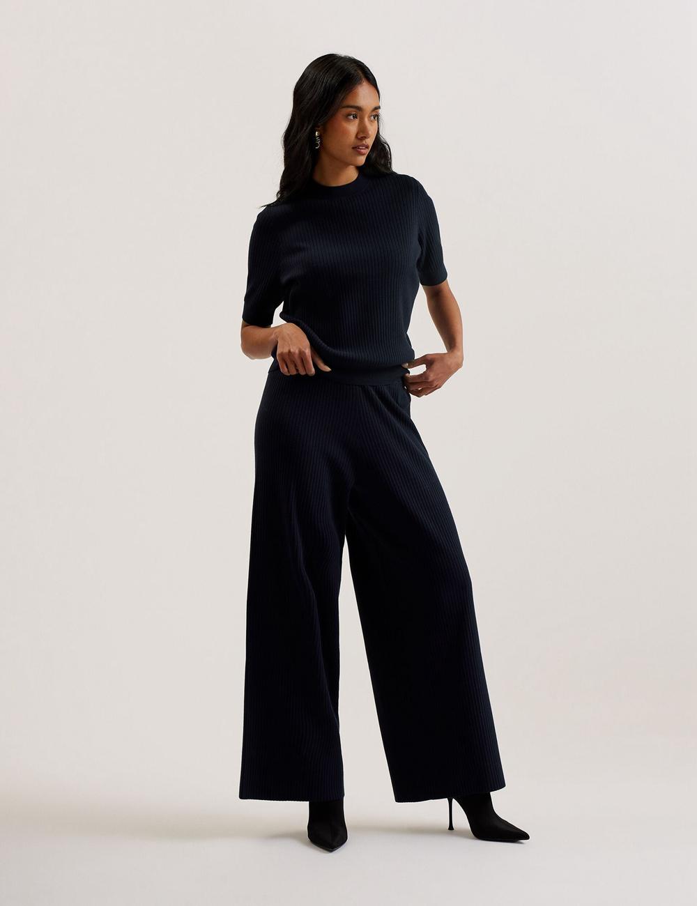 Women Ted Baker ELLIHAA - Ribbed Knit Half Sleeve Tops Navy | Egypt  LMGYW-9781