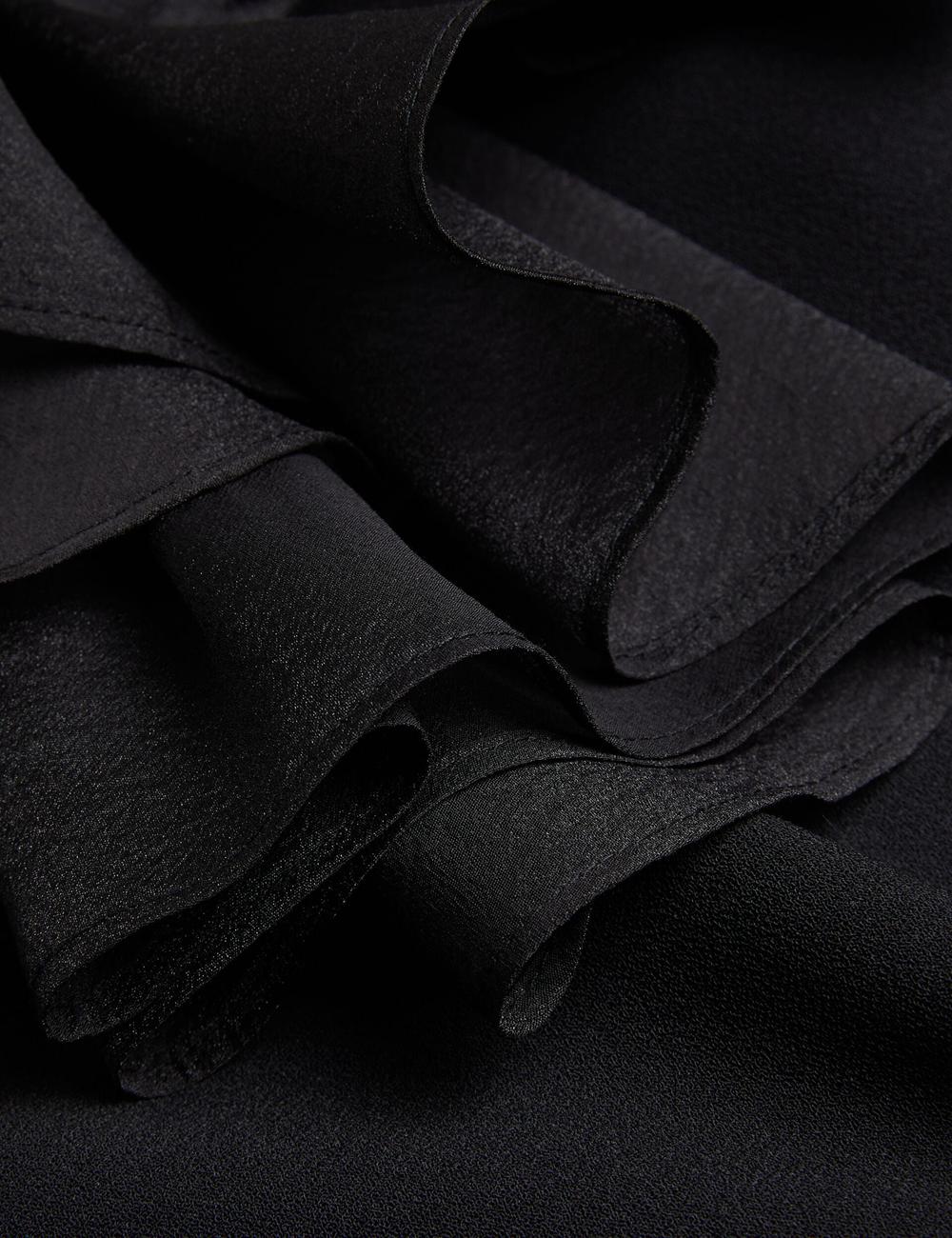 Women Ted Baker ELQUI - Oversized Ruffle Trim V-Neck Mini Dresses Black | Egypt  TRCVY-5934