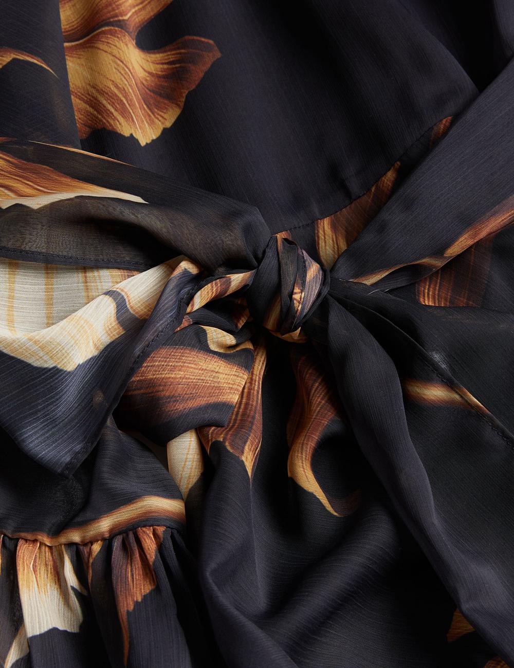 Women Ted Baker ELSTER - Printed Chiffon With Waist Mini Dresses Black | Egypt  LAPWE-0456