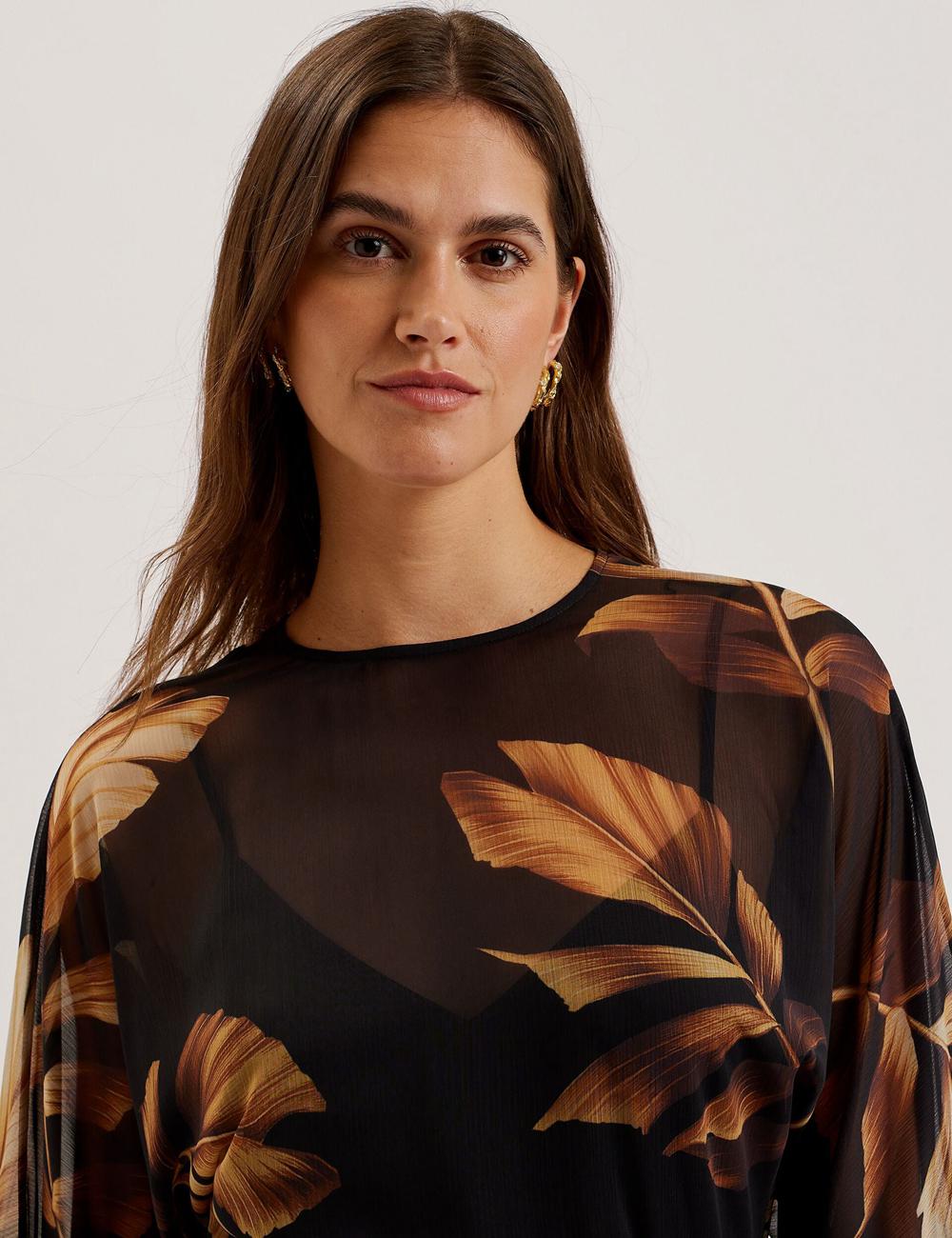 Women Ted Baker ELSTER - Printed Chiffon With Waist Mini Dresses Black | Egypt  LAPWE-0456