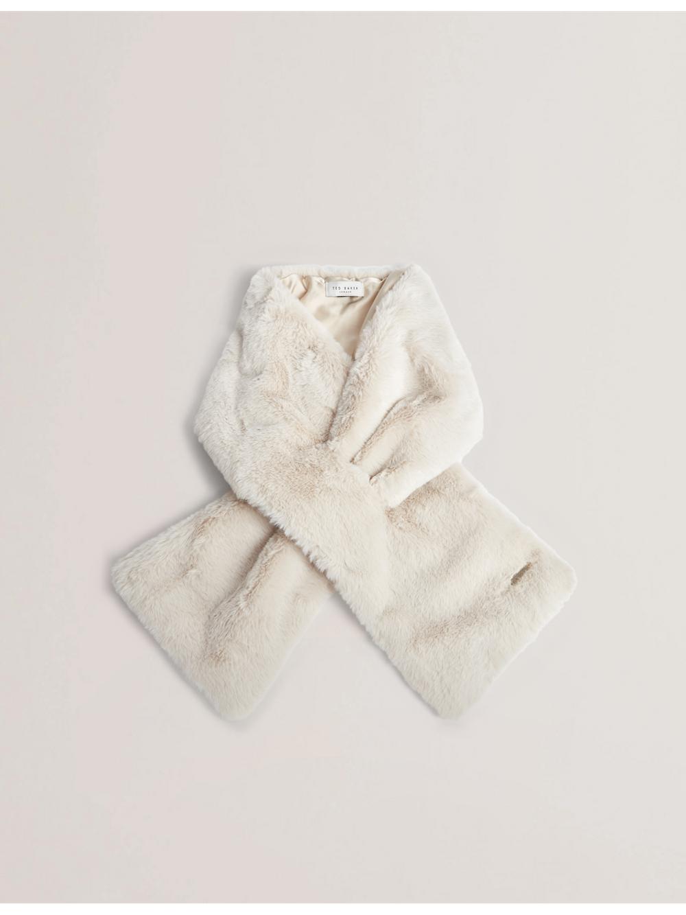 Women Ted Baker EMAAAAS - Faux Fur Loop-Through Stole Scarves White | Egypt  UMTVJ-2495