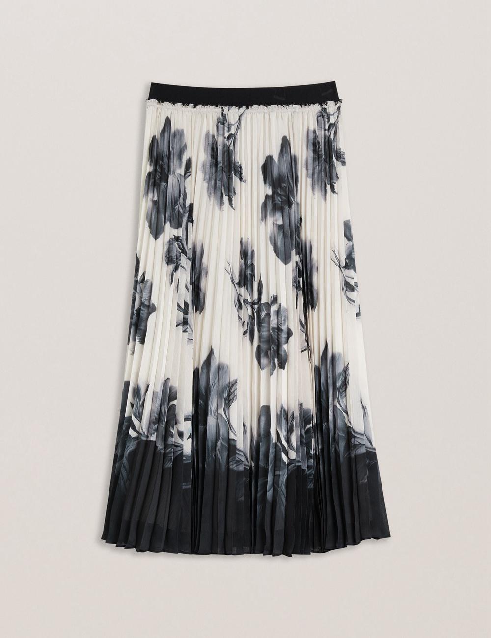 Women Ted Baker EMISTA - Monochrome Print Pleated Midi Skirts Ivory | Egypt  DILYR-6704