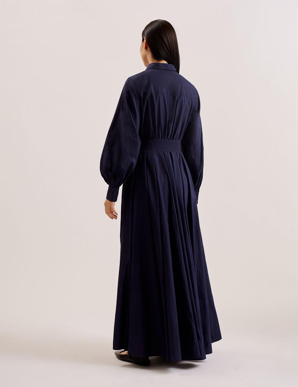 Women Ted Baker ENE - Cotton Maxi Shirt Dress With Belt Maxi Dresses Navy | Egypt  XEMJA-3750