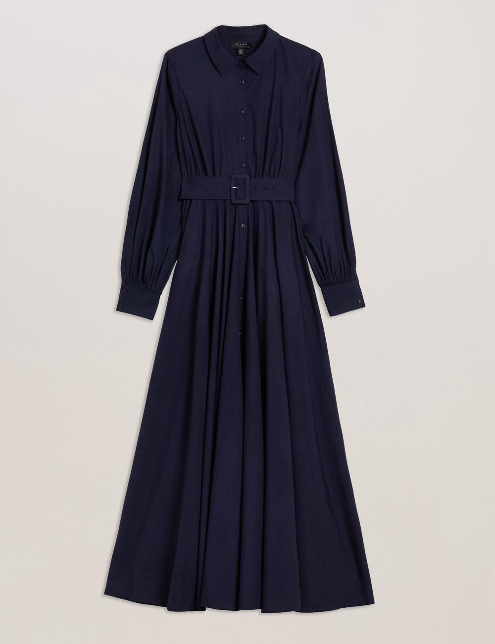 Women Ted Baker ENE - Cotton Maxi Shirt Dress With Belt Maxi Dresses Navy | Egypt  XEMJA-3750