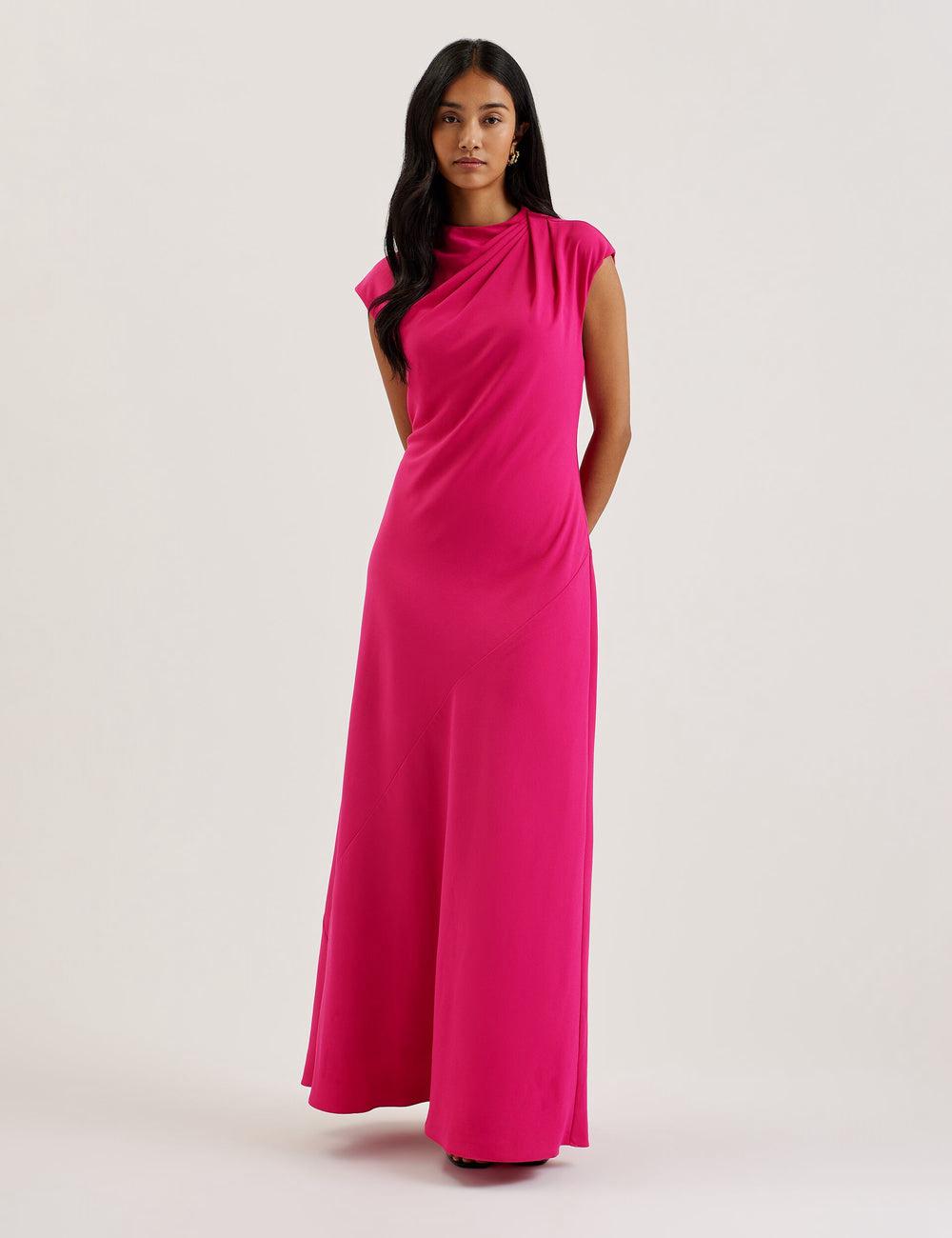 Women Ted Baker EREAS - Drape Neckline Cap Sleeve Maxi Dresses Pink | Egypt  MSRGK-3480