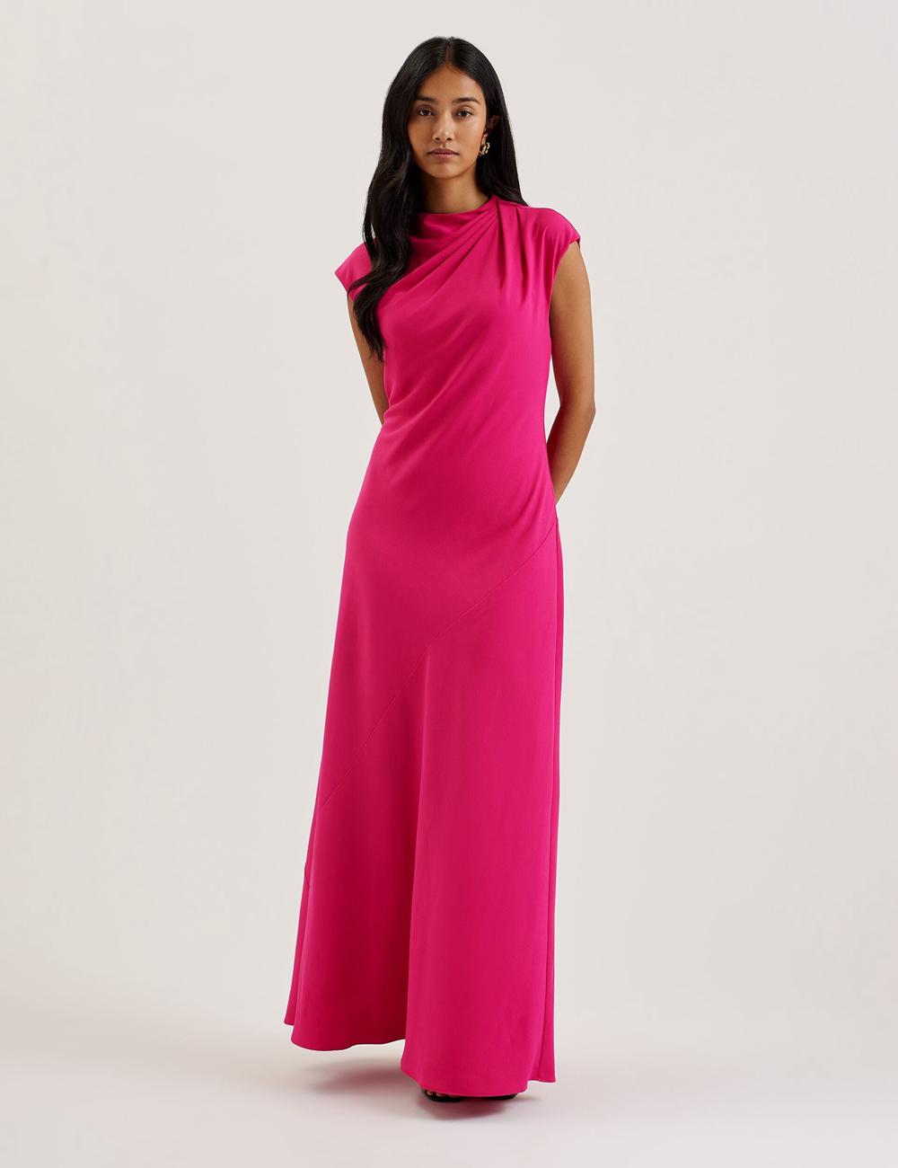 Women Ted Baker EREAS - Drape Neckline Cap Sleeve Maxi Dresses Pink | Egypt  MSRGK-3480