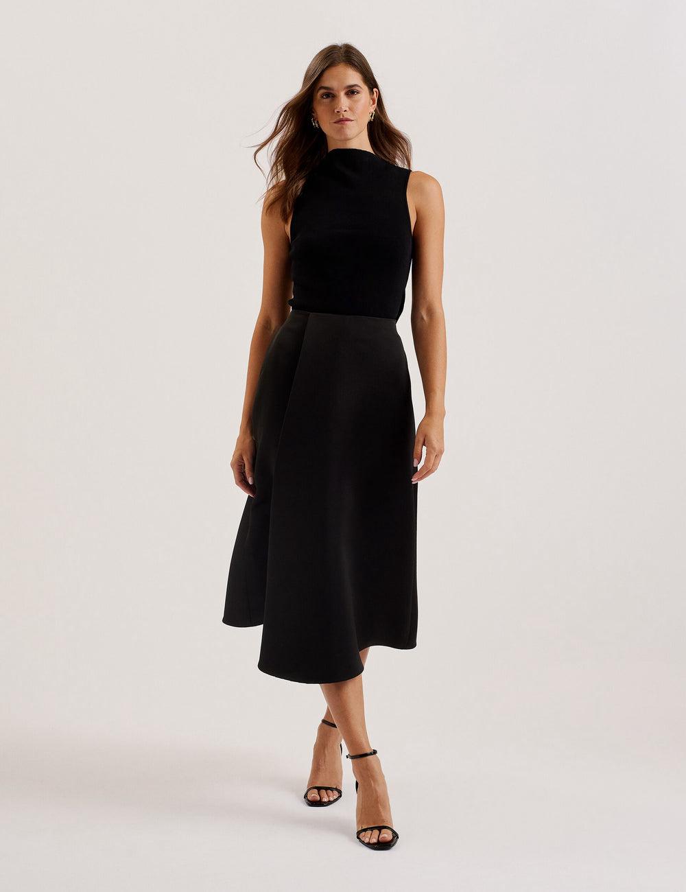 Women Ted Baker ERVA - Asymmetric Satin Wrap Midi Skirts Black | Egypt  BNAGE-9217