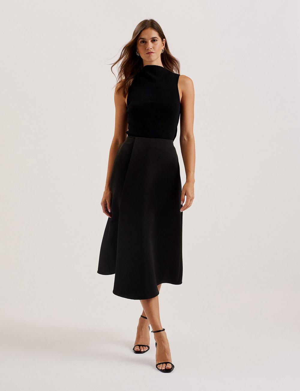 Women Ted Baker ERVA - Asymmetric Satin Wrap Midi Skirts Black | Egypt  BNAGE-9217
